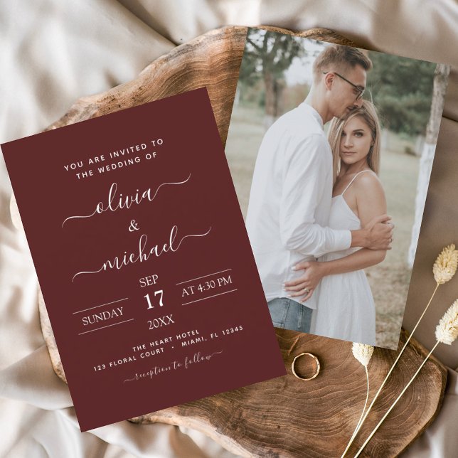 Burgundy Romantic Wedding with Photo Invitation (Creator Uploaded)