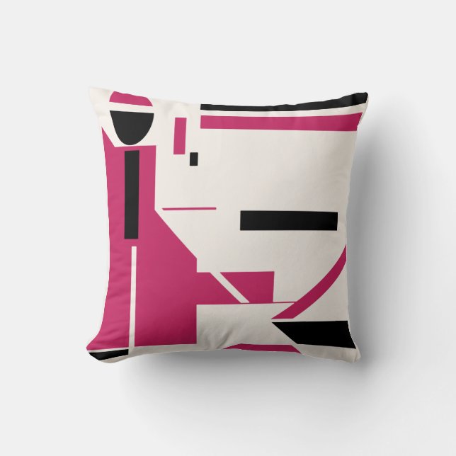 Burgundy Rose Black on Off-White Figure-like Motif Cushion (Front)