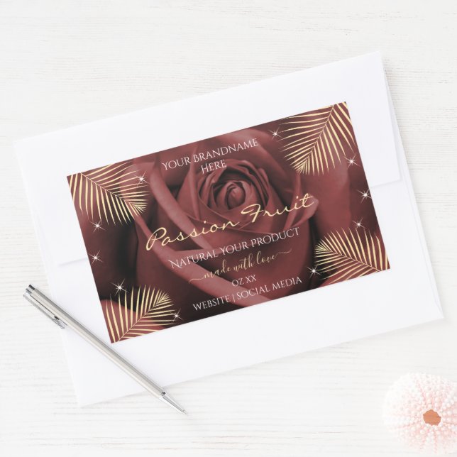 Burgundy Rose Blossom Palm Leaves Product Labels (Envelope)