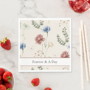 Burgundy Rose Blue White Flowers Butterfly Wedding Napkin