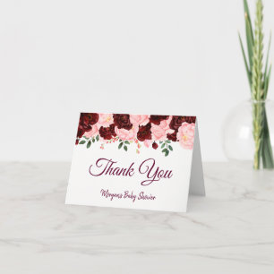 Burgundy Rose Blush Pink Baby Shower Thank You Card