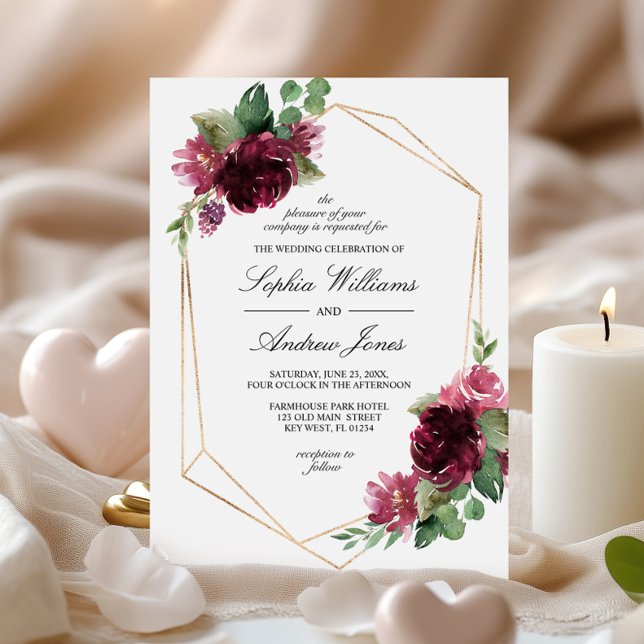 Burgundy Rose Bohemian Floral Wedding Invitation (Creator Uploaded)
