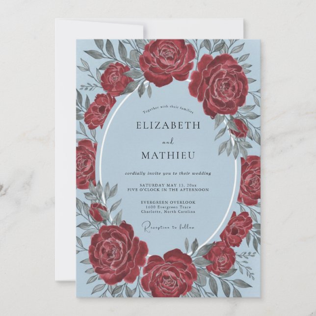 Burgundy Rose Botanical Elegance Wedding Invitation (Front)