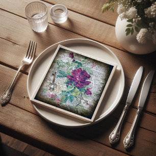 Burgundy Rose Botanical Grunge Ephemeral Decoupage Napkin