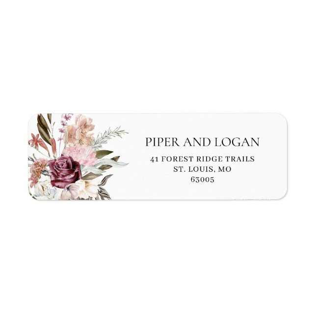 Burgundy Rose Bouquet Return Address Label (Front)