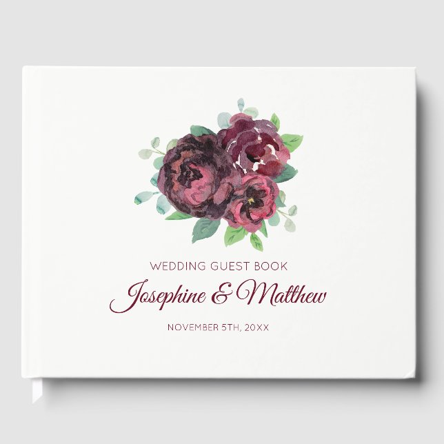 Burgundy Rose Bouquet Wedding Guest Book (Front)