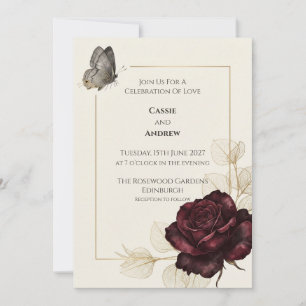 Burgundy Rose Butterfly Wedding Invitation