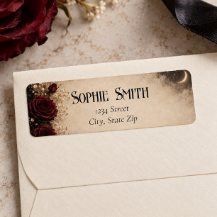 Burgundy Rose Dark Romance Wedding Return Address Label