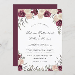 Burgundy Rose Dusty Blush Pink Wedding Invitation