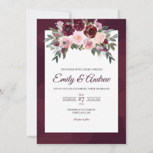 Burgundy Rose Elegant Floral Watercolor Wedding Invitation