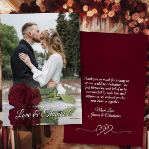 Burgundy Rose Elegant Wedding Photo Overlay Thank You Card