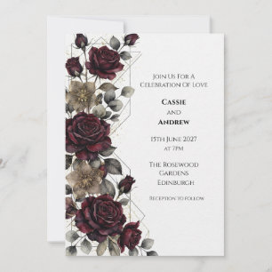 Burgundy Rose Eucalyptus Wedding Invitation