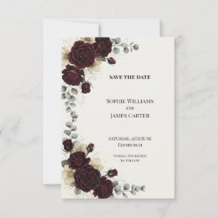 Burgundy Rose Eucalyptus Wedding Save the Date