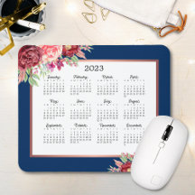 Burgundy Rose Floral Navy Blue 2023 Calendar