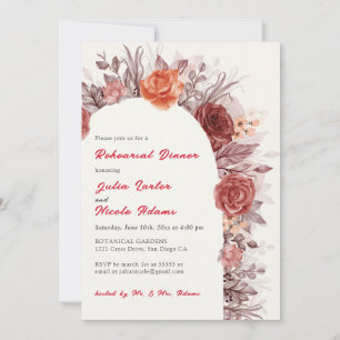 Burgundy Rose Floral Pampas Grass Rehearsal Dinner Invitation
