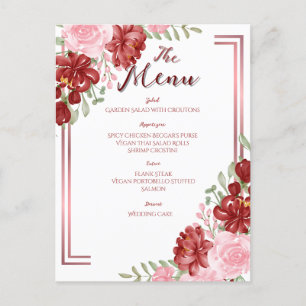Burgundy & Rose Floral Wedding Postcard