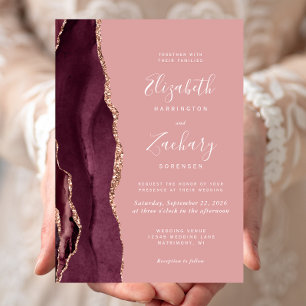 Burgundy Rose Gold Agate Dusty Rose Wedding Invite