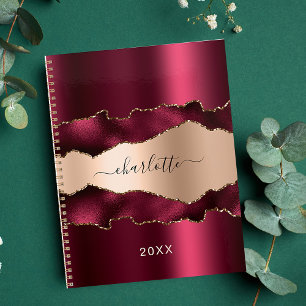 Burgundy rose gold agate marble name 2025 planner