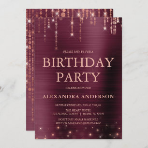 Burgundy Rose Gold Any Age Birthday Party Invitation