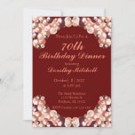 Burgundy Rose Gold Balloon 70th Birthday  Invitation<br><div class="desc">Burgundy and Rose Gold Balloon 70th Birthday Dinner Invitation</div>