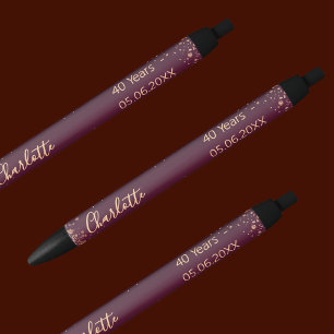 Burgundy rose gold birthday name age black ink pen