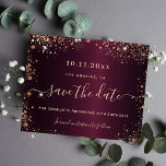 Burgundy rose gold birthday save the date card<br><div class="desc">A modern Save the Date card for a 50th (or any age) birthday party. A burgundy background colour. Decorated with rose gold faux sparkles. The text: Save the Date is written with a large trendy hand lettered style script.</div>