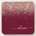 Burgundy Rose Gold Blush Pink Glitter Monogram Coaster<br><div class="desc">Burgundy and Rose Gold Blush Pink Glitter Script Monogram Name Paper Coasters. This makes the perfect graduation,  birthday,  wedding,  bridal shower,  anniversary,  baby shower or bachelorette party gift for someone that loves glam luxury and chic styles.</div>
