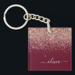 Burgundy Rose Gold Blush Pink Glitter Monogram Key Ring<br><div class="desc">Burgundy and Rose Gold Blush Pink Faux Foil Sparkle Glitter Script Monogram Name Keychain. This makes the perfect sweet 16 birthday,  wedding,  bridal shower,  anniversary,  baby shower or bachelorette party gift for someone that loves glam luxury and chic styles.</div>