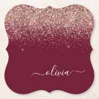 Burgundy Rose Gold Blush Pink Glitter Monogram