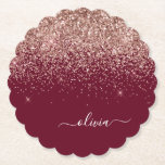 Burgundy Rose Gold Blush Pink Glitter Monogram Paper Coaster<br><div class="desc">Burgundy and Rose Gold - Blush Pink Sparkle Glitter Script Monogram Name Paper Coasters. This makes the perfect graduation,  birthday,  wedding,  bridal shower,  anniversary,  baby shower or bachelorette party gift for someone that loves glam luxury and chic styles.</div>