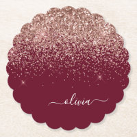 Burgundy Rose Gold Blush Pink Glitter Monogram