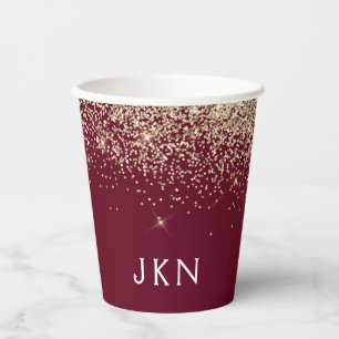 Burgundy Rose Gold - Blush Pink Glitter Monogram Paper Cups