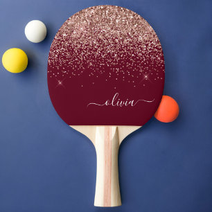 Burgundy Rose Gold Blush Pink Glitter Monogram Ping Pong Paddle