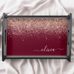 Burgundy Rose Gold Blush Pink Glitter Monogram Serving Tray<br><div class="desc">Burgundy and Rose Gold - Blush Pink Faux Sparkle Glitter Script Monogram Name Place Serving Tray. This makes the perfect graduation,  birthday,  wedding,  bridal shower,  anniversary,  baby shower or bachelorette party gift for someone that loves glam luxury and chic styles.</div>