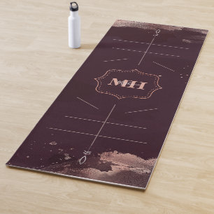 Burgundy & Rose Gold, Body Alignment Lines Custom Yoga Mat