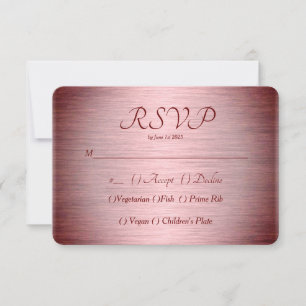Burgundy Rose Gold Brushed Metal RSVP Card
