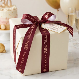 Burgundy Rose Gold Custom Name Age Birthday Satin Ribbon
