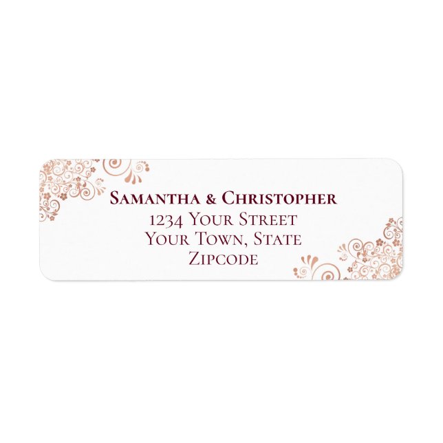 Burgundy & Rose Gold Fancy Wedding Return Address Label (Front)