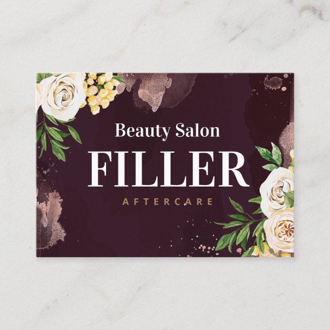 Burgundy Rose Gold Filler Aftercare Business Card (Front)