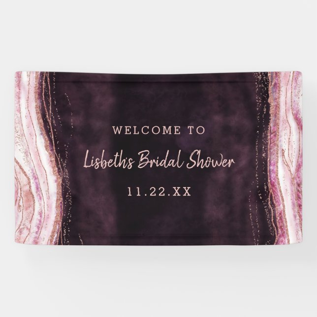 Burgundy & Rose Gold Geode Bridal Shower Welcome Banner (Horizontal)