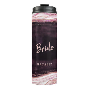 Burgundy & Rose Gold Geode Personalised Bride Thermal Tumbler