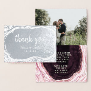 Burgundy & Rose Gold Geode Thank You Wedding Photo Foil Card