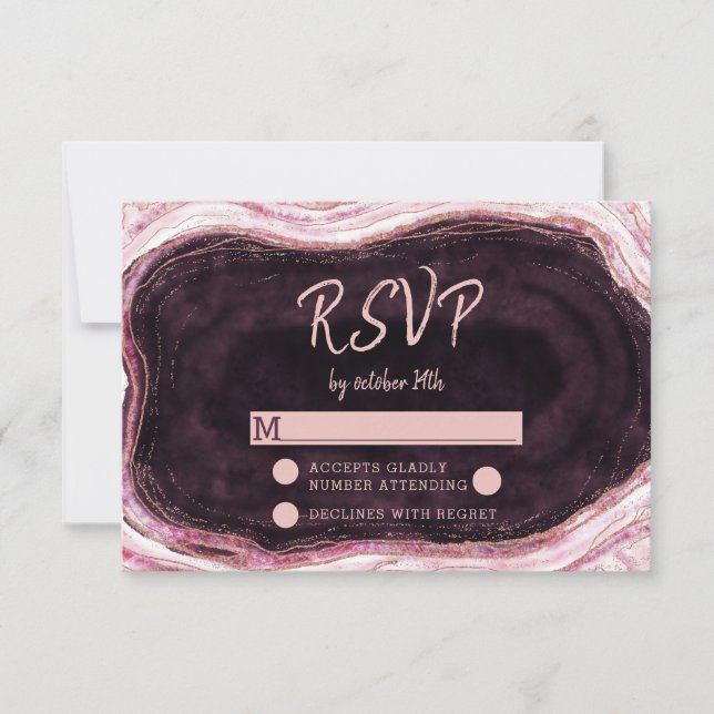 Burgundy & Rose Gold Geode Wedding RSVP Response (Front)