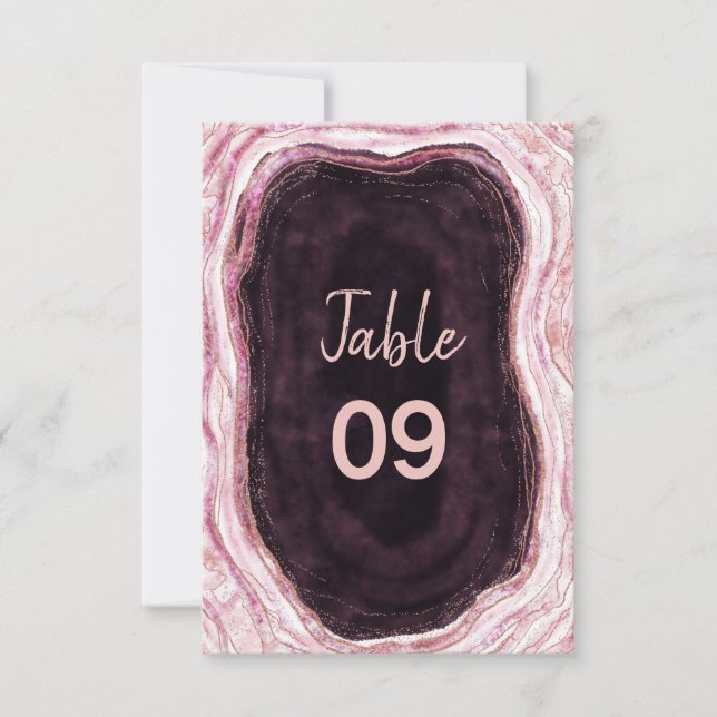 Burgundy & Rose Gold Geode Wedding Table Numbers (Front)