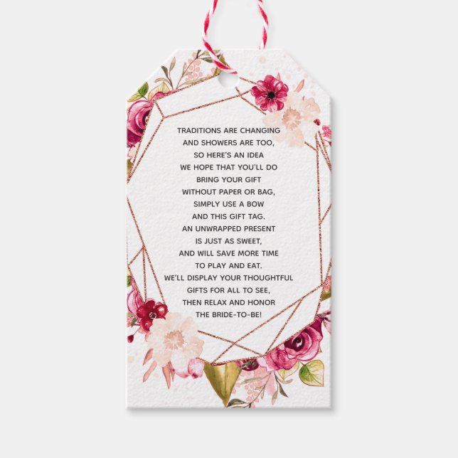 Burgundy Rose Gold Geometric Bridal Display Shower Gift Tags (Front)