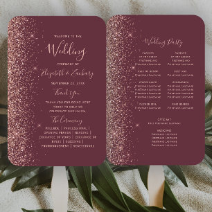 Burgundy Rose Gold Glitter Edge Wedding Program Hand Fan