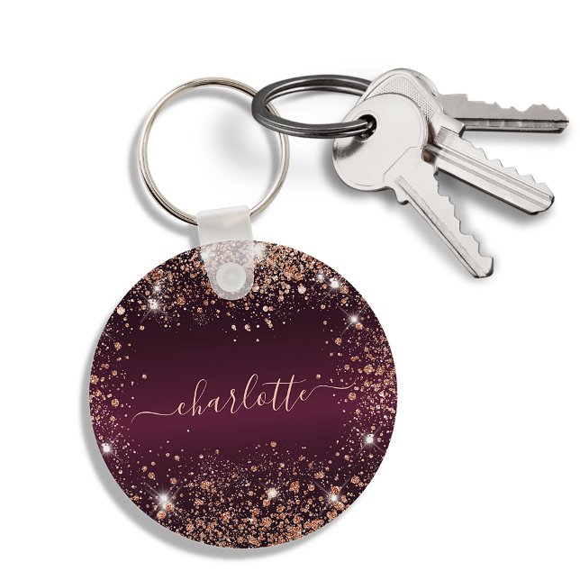 Burgundy rose gold glitter name script key ring (Creator Uploaded)