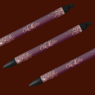 Burgundy rose gold monogram signature name black ink pen