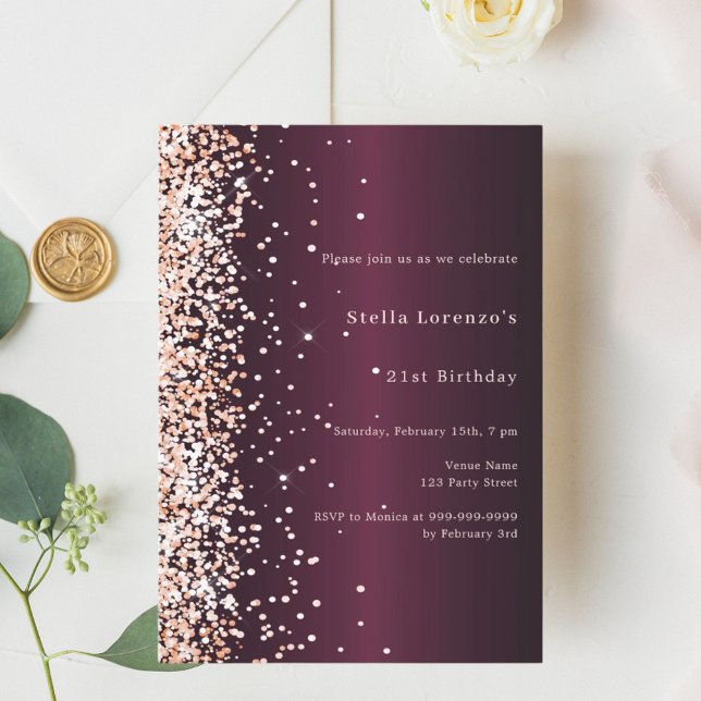 Burgundy rose gold premium birthday invitation (Creator Uploaded)