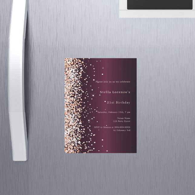 Burgundy rose gold premium birthday magnetic invitation (Creator Uploaded)